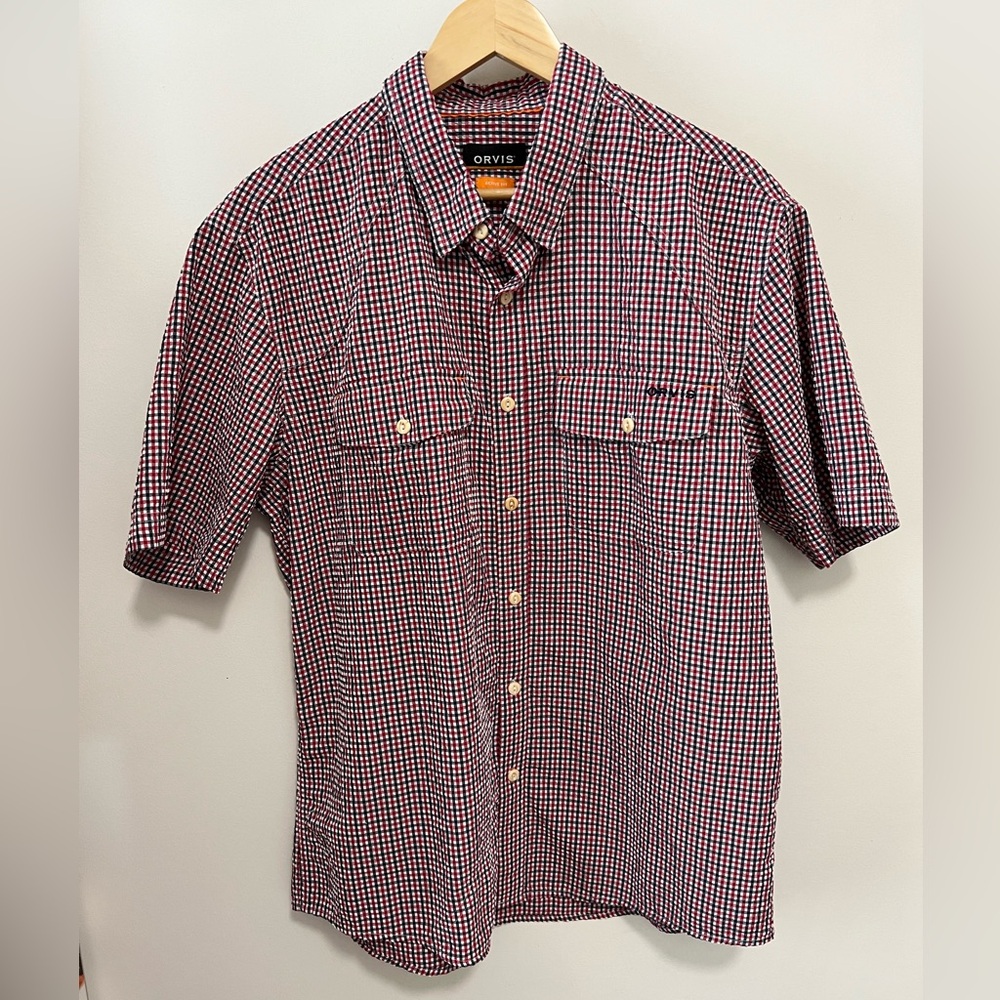 Orvis Clearwater Seersucker Shirt Short Sleeve Button Up Men’s Size Large Casual